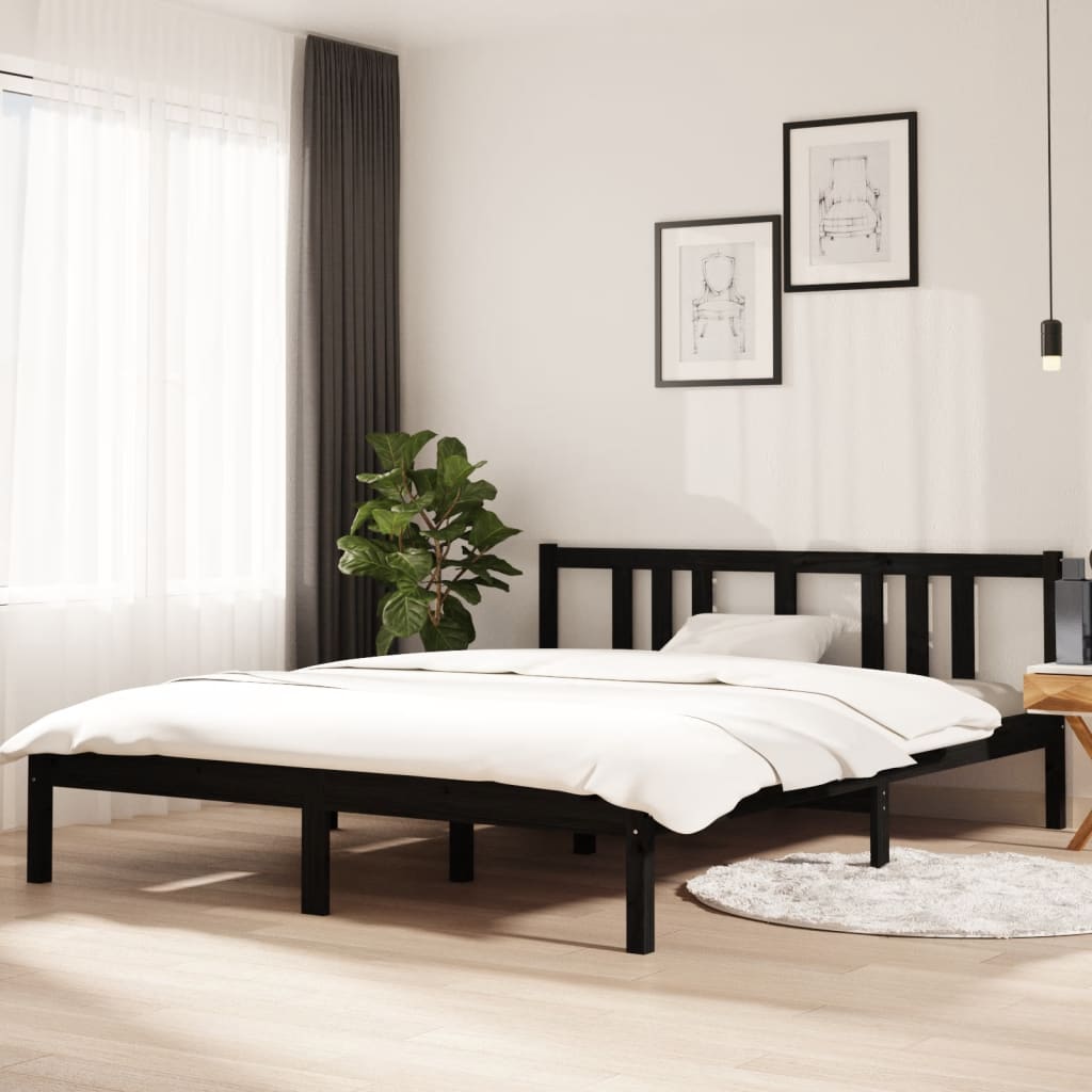 Solid wood bed black 150x200 cm