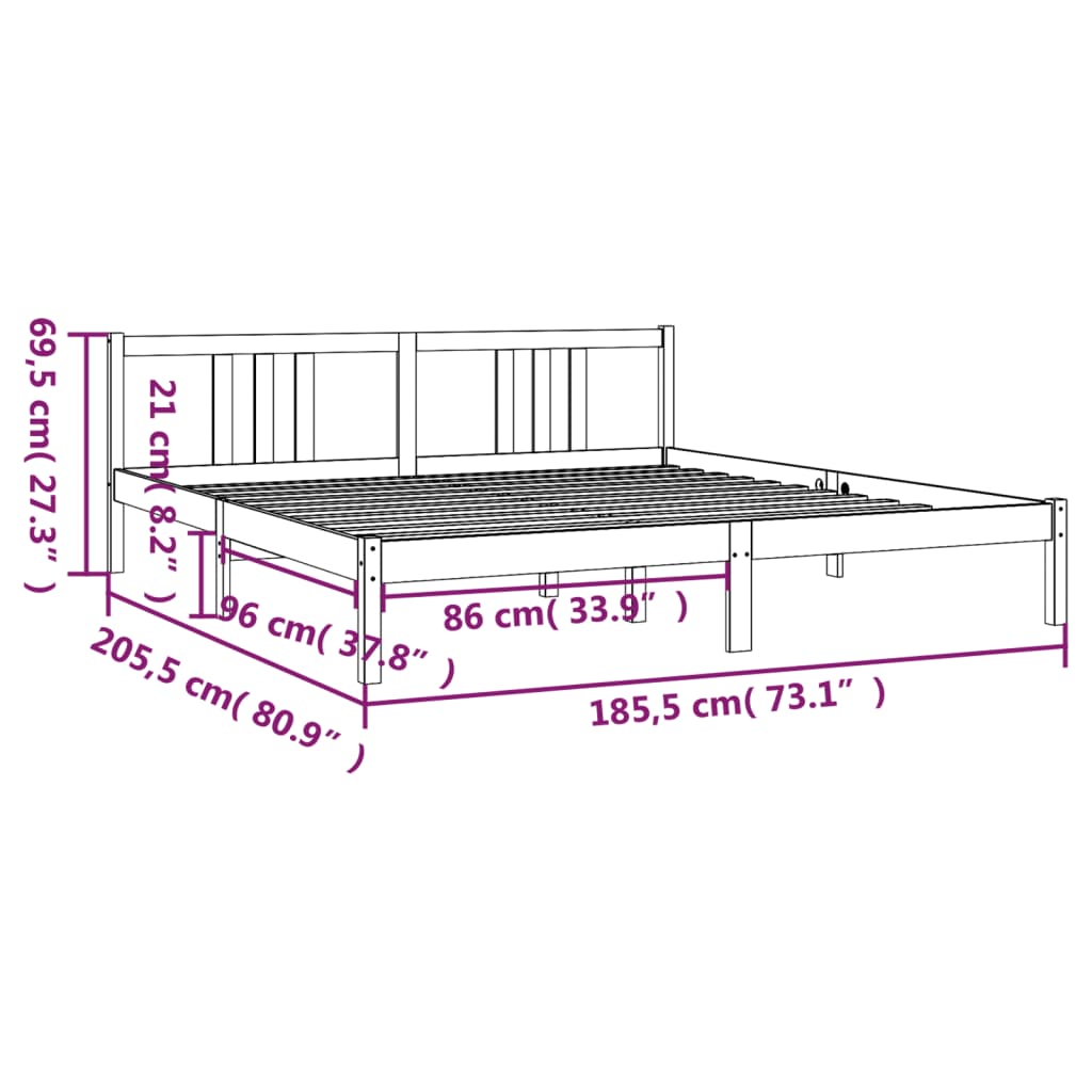 Solid wood bed gray 180x200 cm