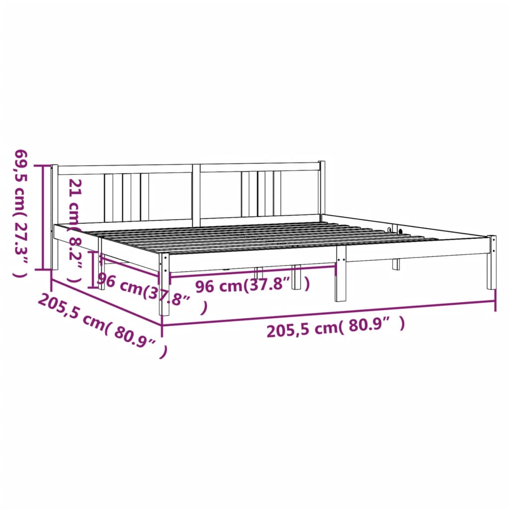 Solid wood bed black 200x200 cm