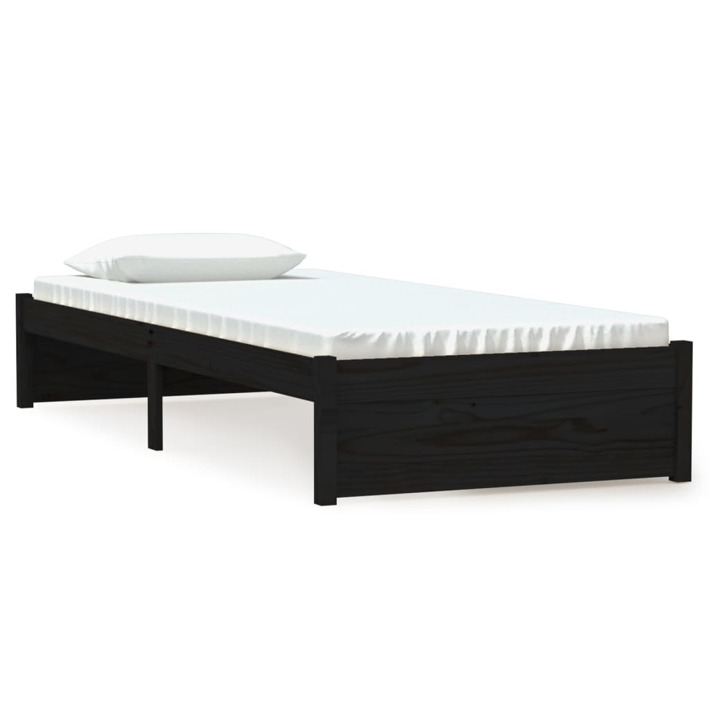 Solid wood bed without mattress Black 75x190 cm