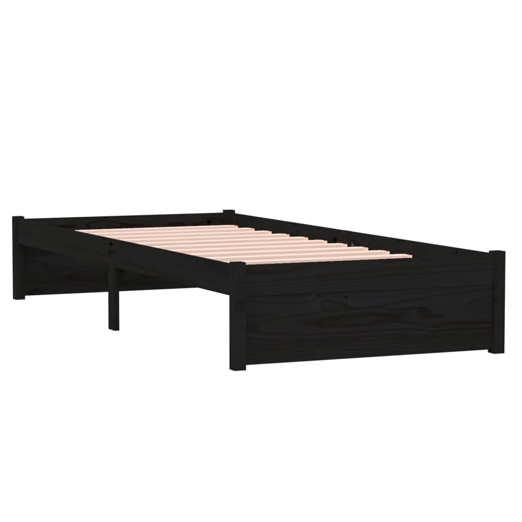 Solid wood bed without mattress Black 75x190 cm