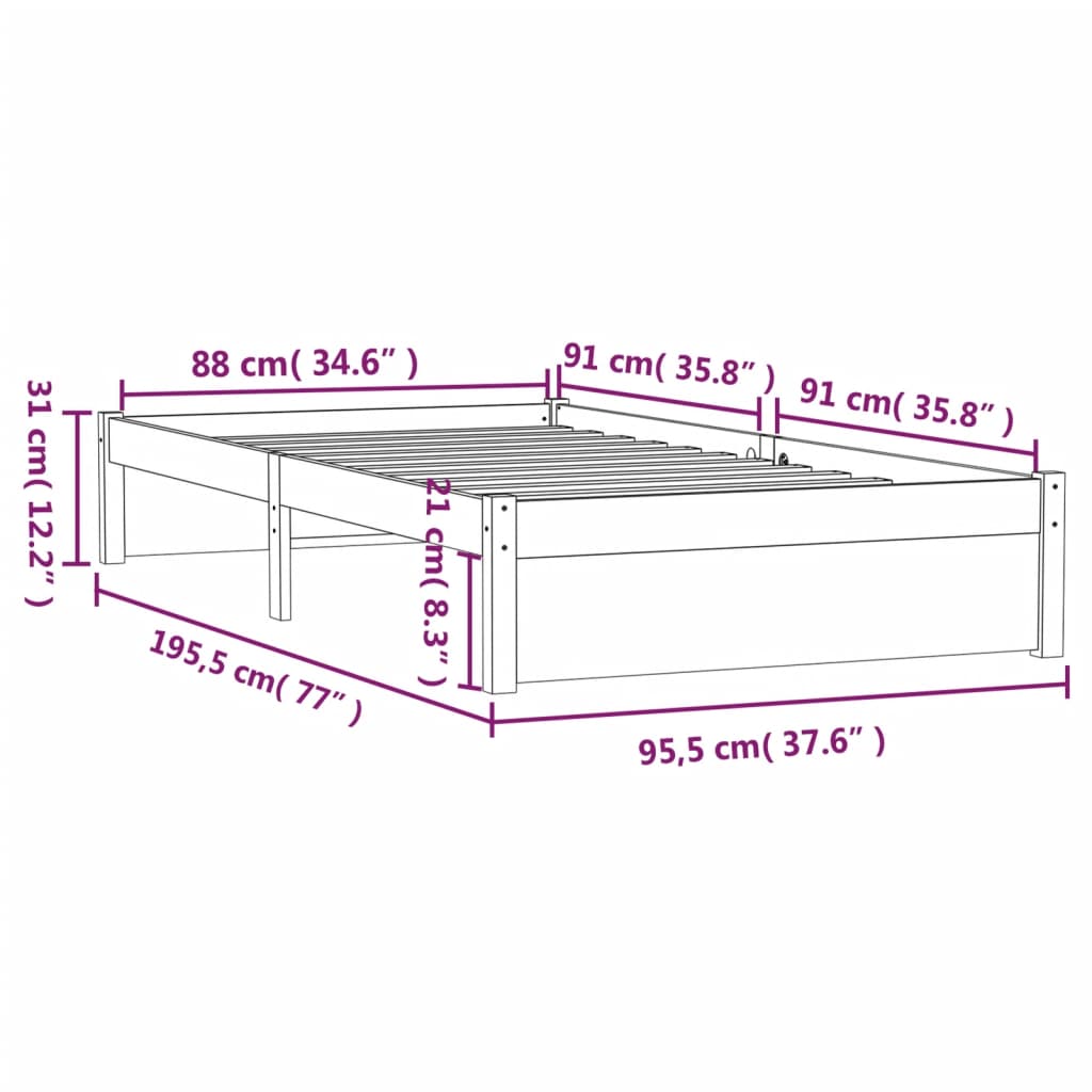 solid wood bed honey brown 90x190 cm