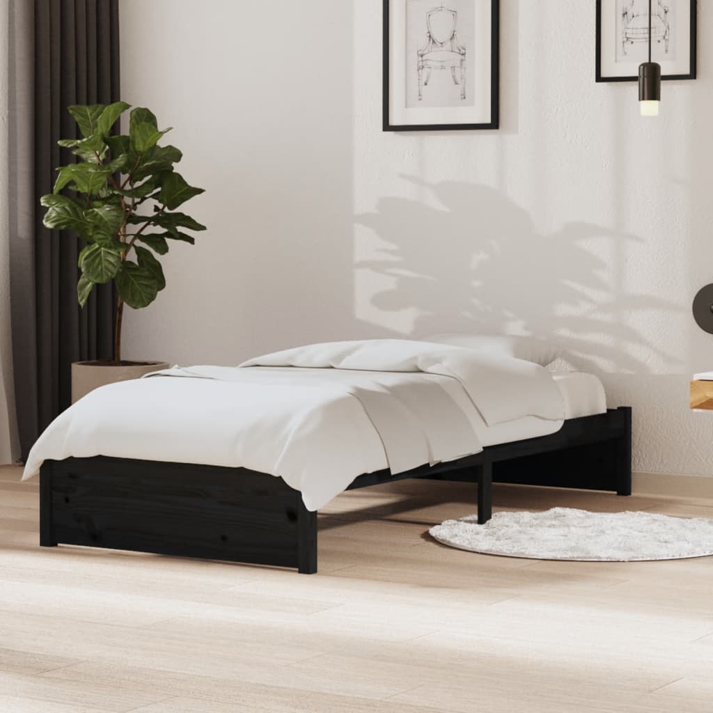 Solid wood bed black 90x190 cm