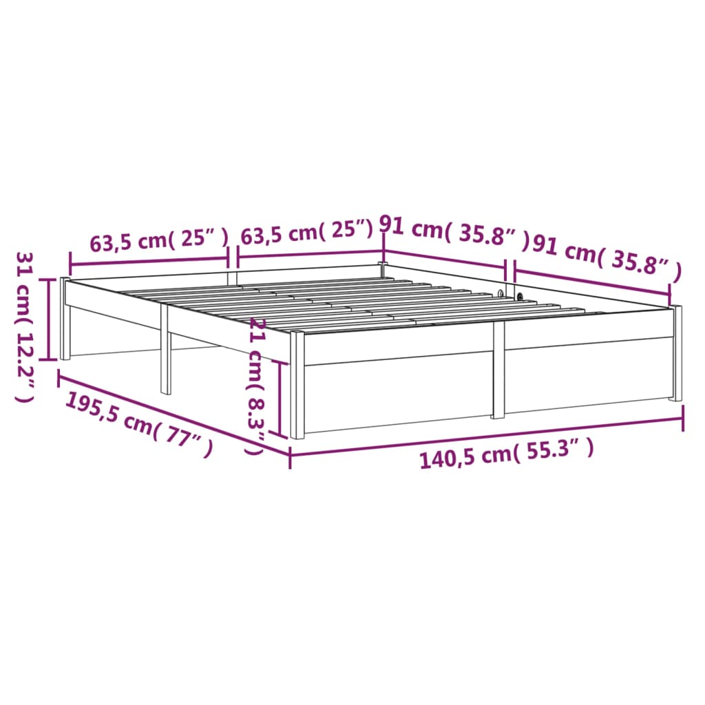 solid wood bed 135x190 cm