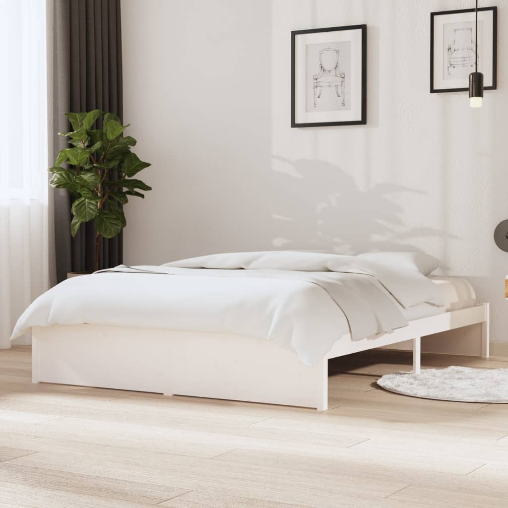 Solid Wood Bed White 135x190 cm