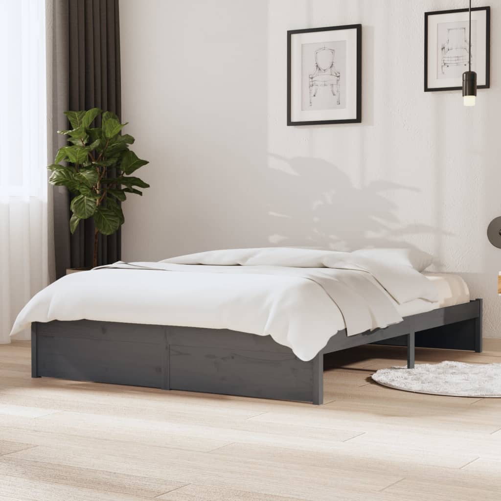 Solid wood bed gray 135x190 cm