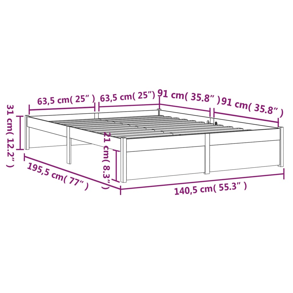 Solid wood bed honey brown 135x190 cm