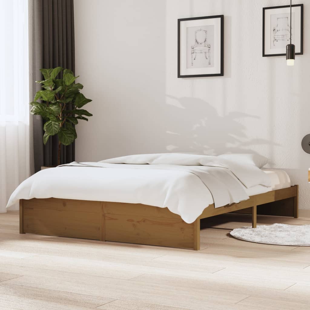 Solid wood bed honey brown 135x190 cm