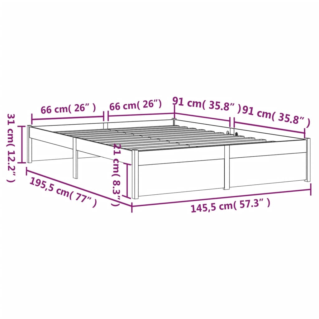 solid wood bed honey brown 140x190 cm