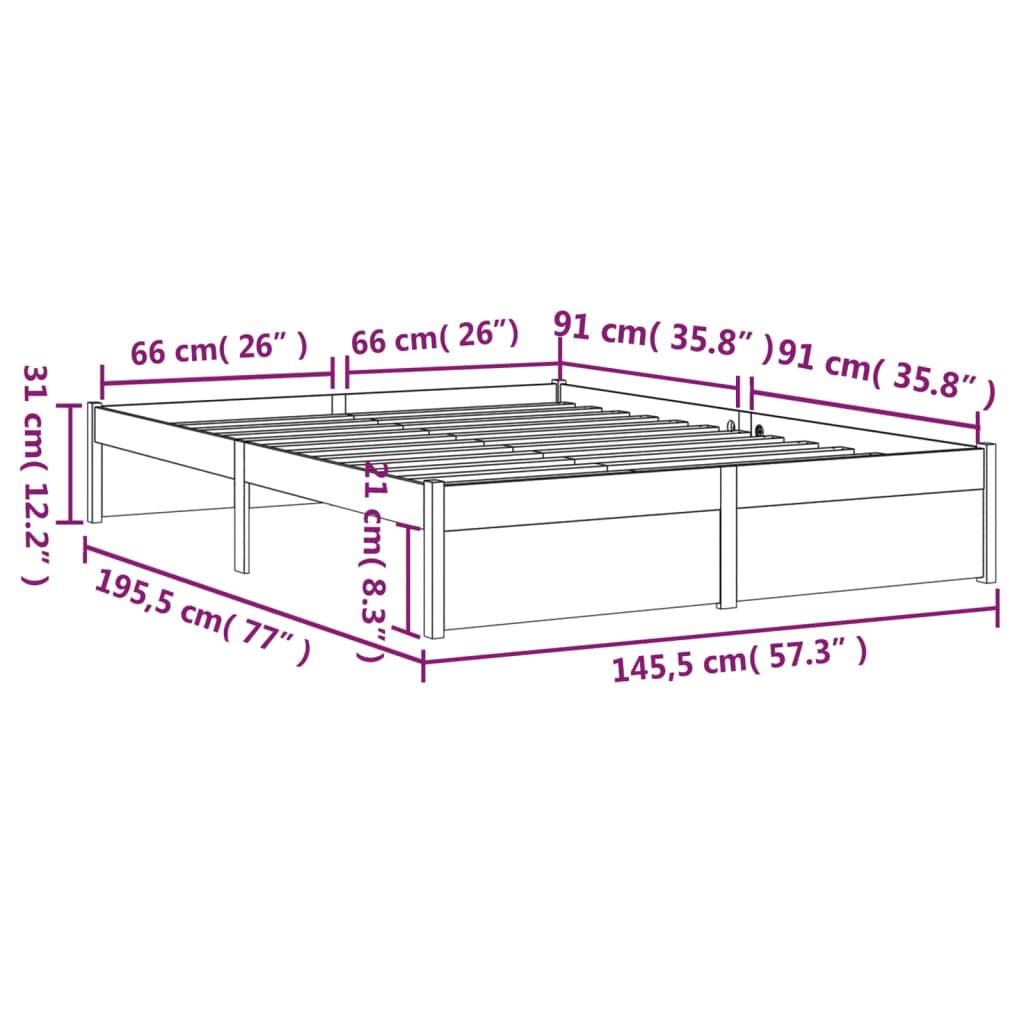 Solid wood bed black 140x190 cm