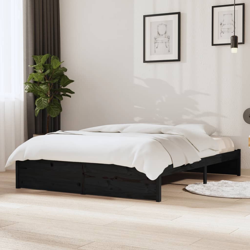 Solid wood bed black 140x190 cm