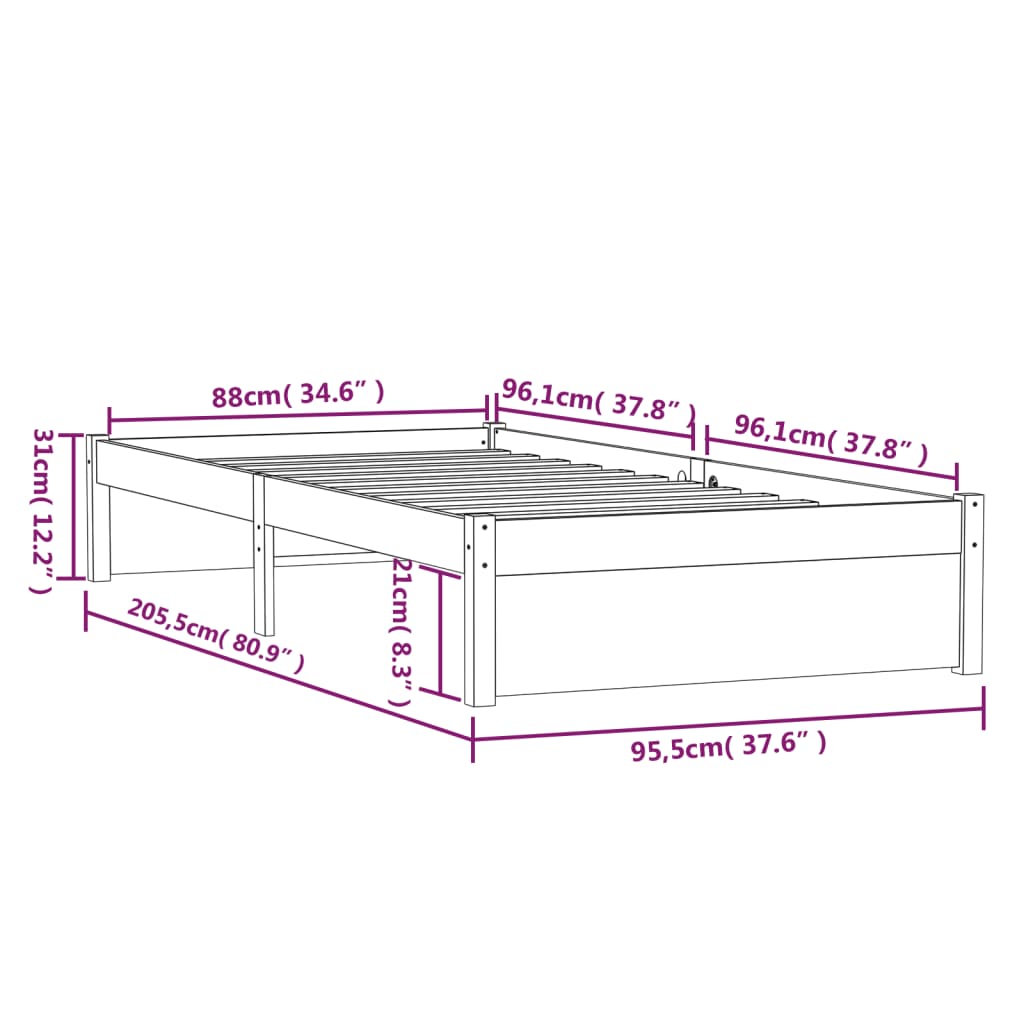 Solid Wood Bed Grey 90x200 cm