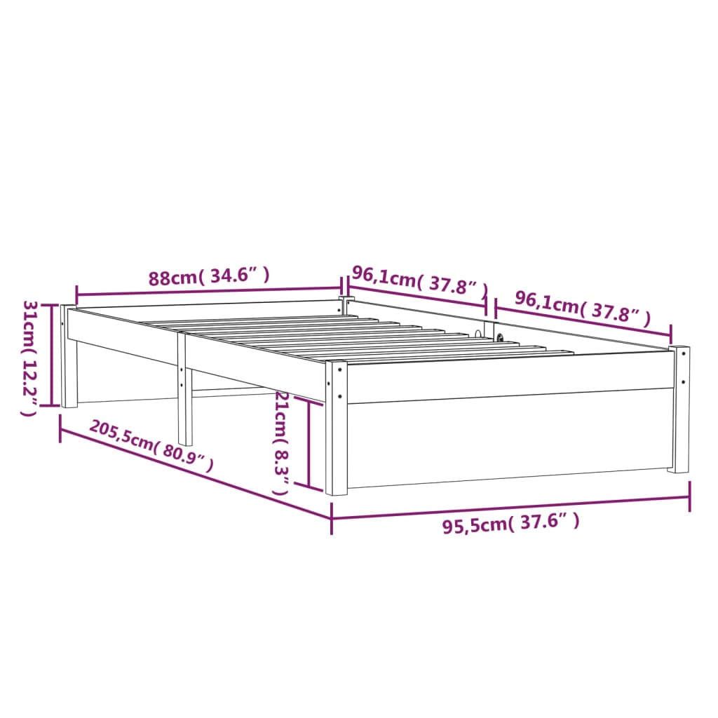 solid wood bed honey brown 90x200 cm