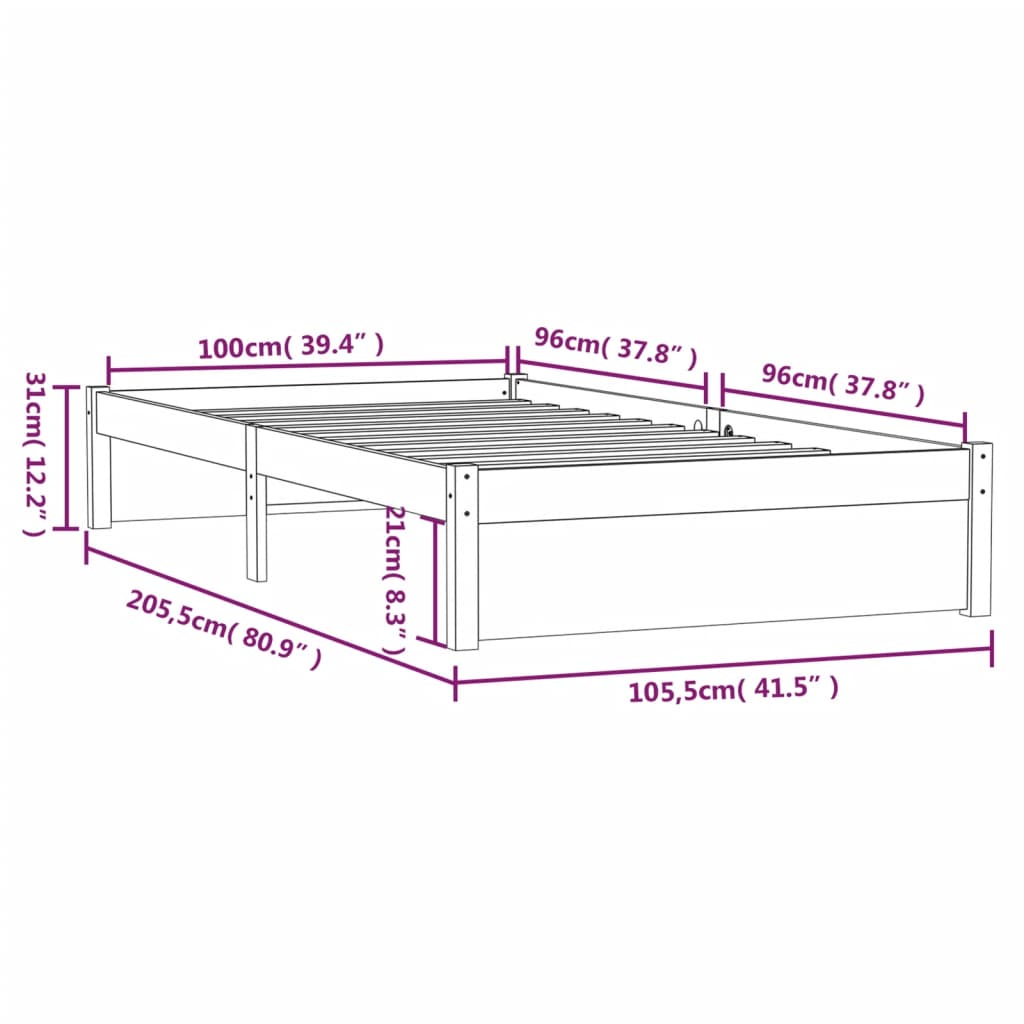 solid wood bed 100x200 cm