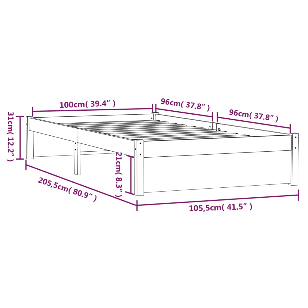 Solid Wood Bed White 100x200 cm