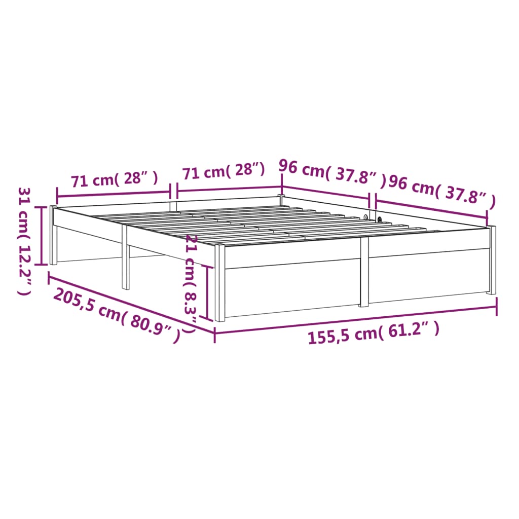 Solid Wood Bed White 150x200 cm