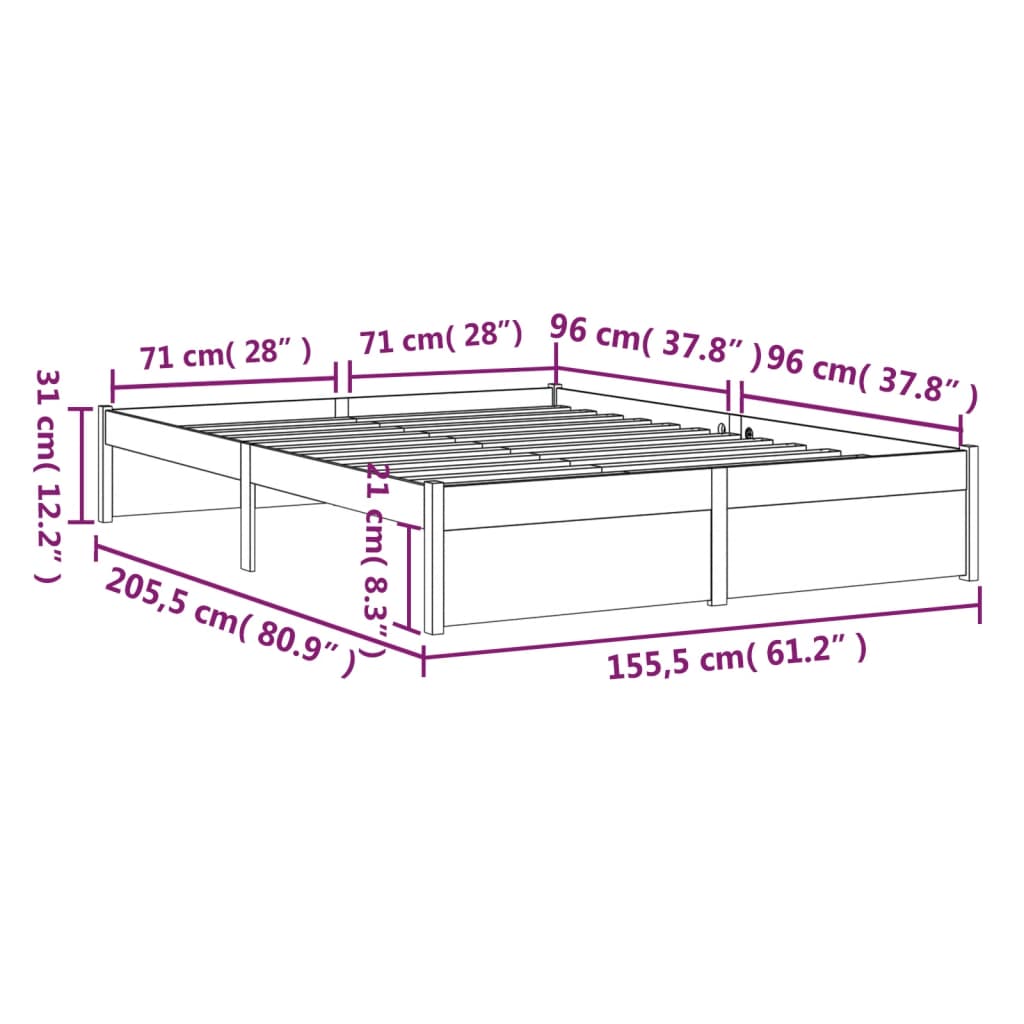 Solid wood bed gray 150x200 cm