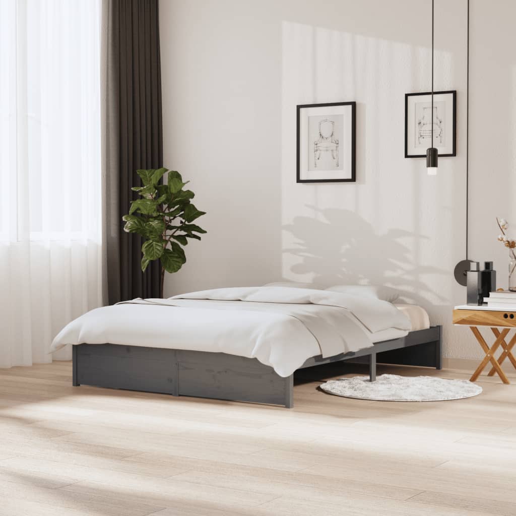 Solid wood bed gray 150x200 cm