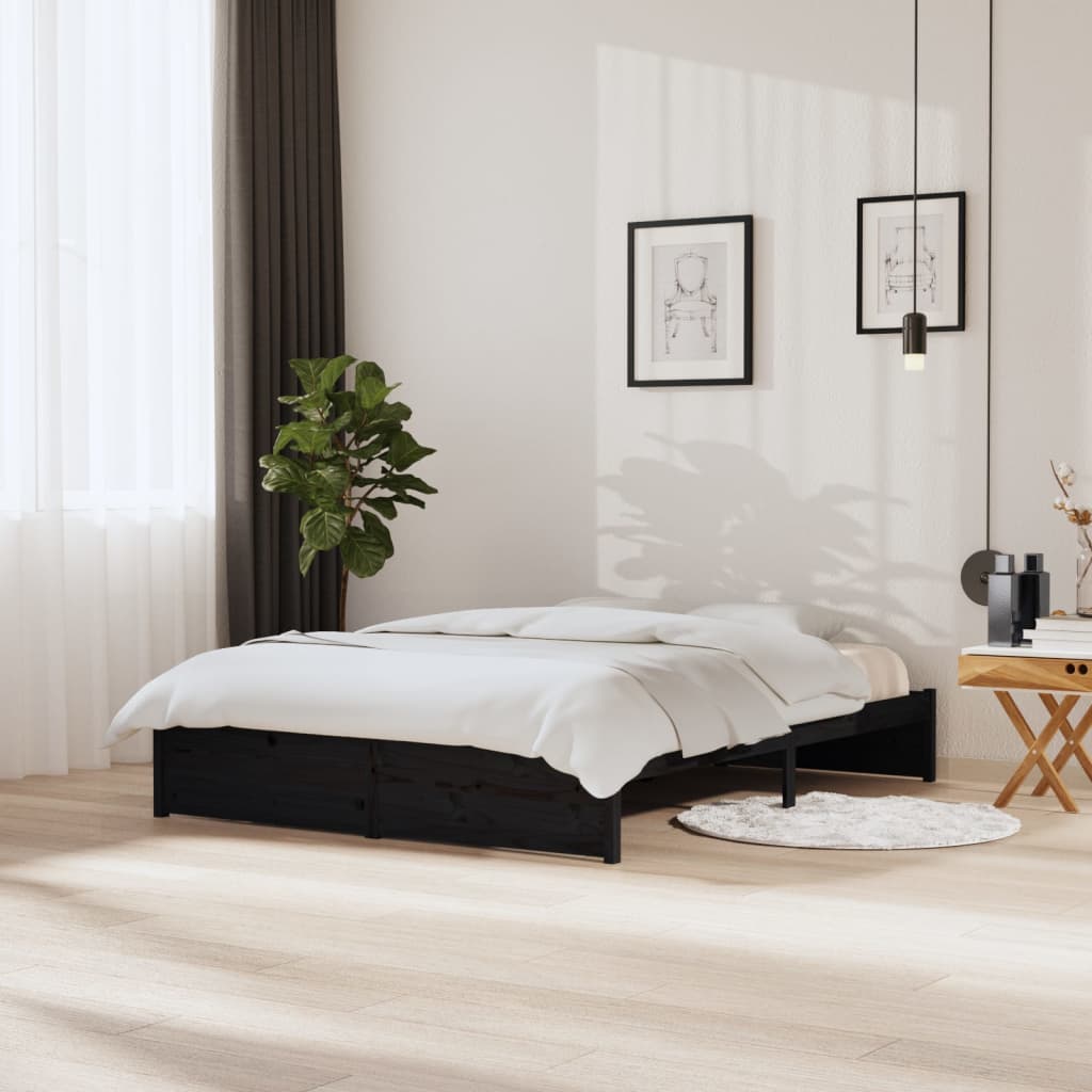 Solid wood bed black 150x200 cm