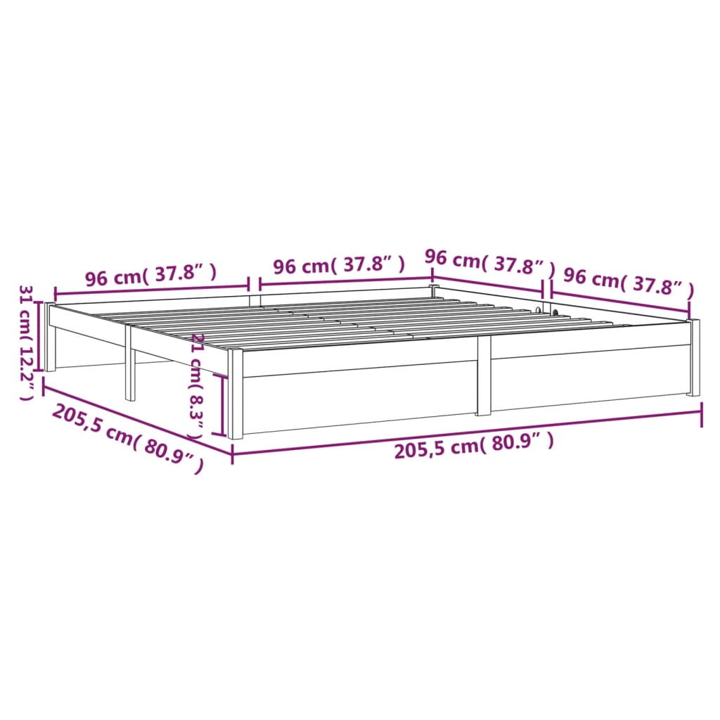 Massivholzbett ohne Matratze 200x200 cm