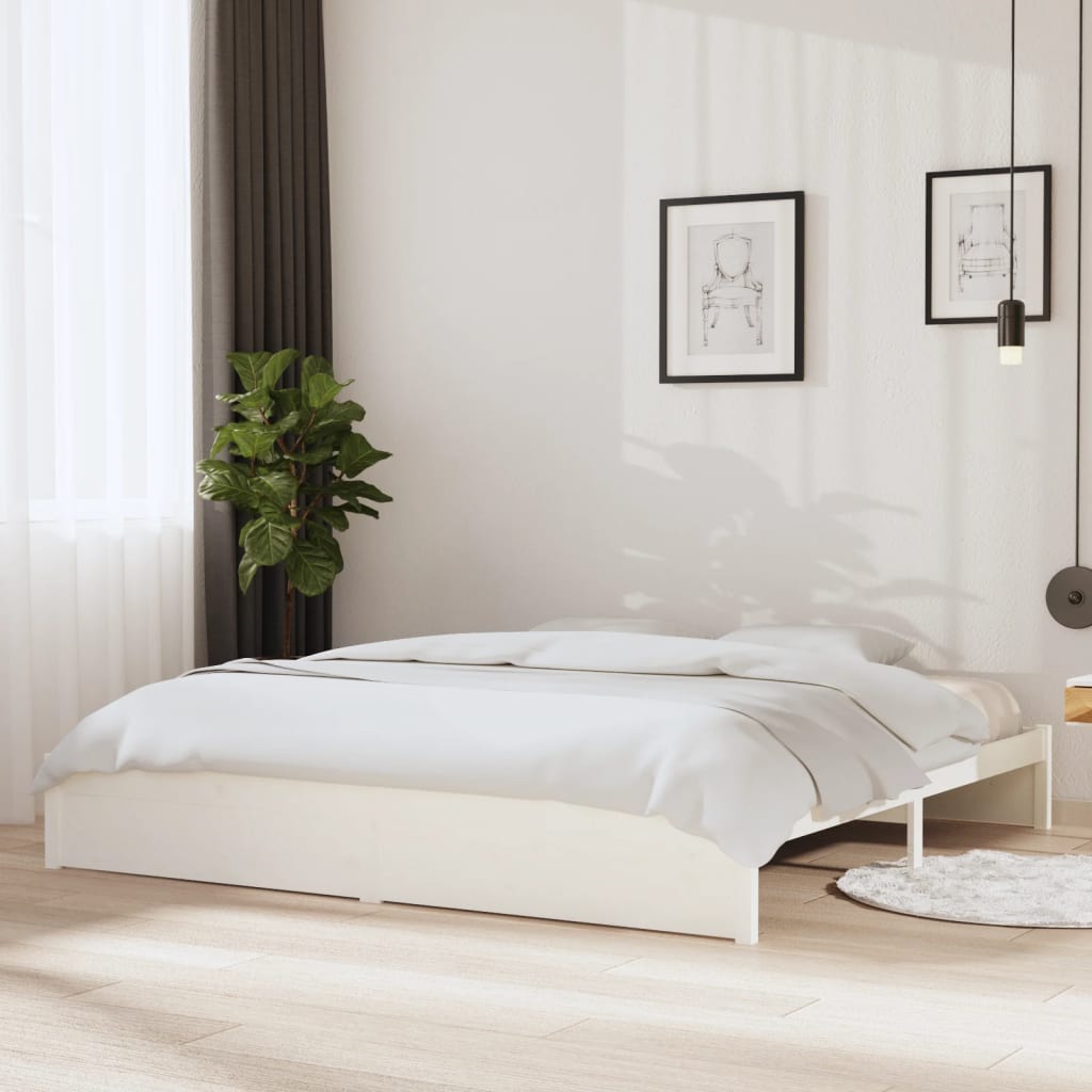 Solid Wood Bed White 200x200 cm