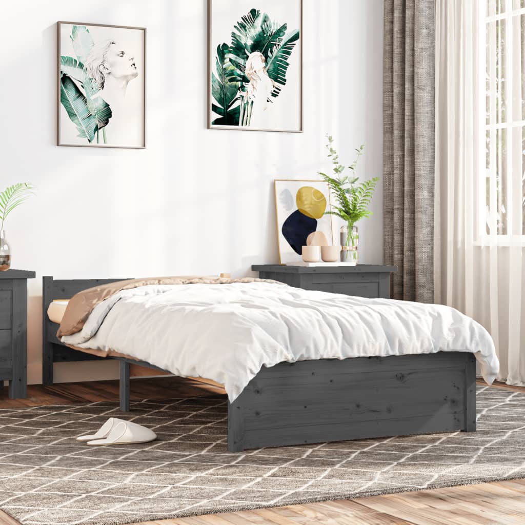 Solid Wood Bed Grey 75x190 cm