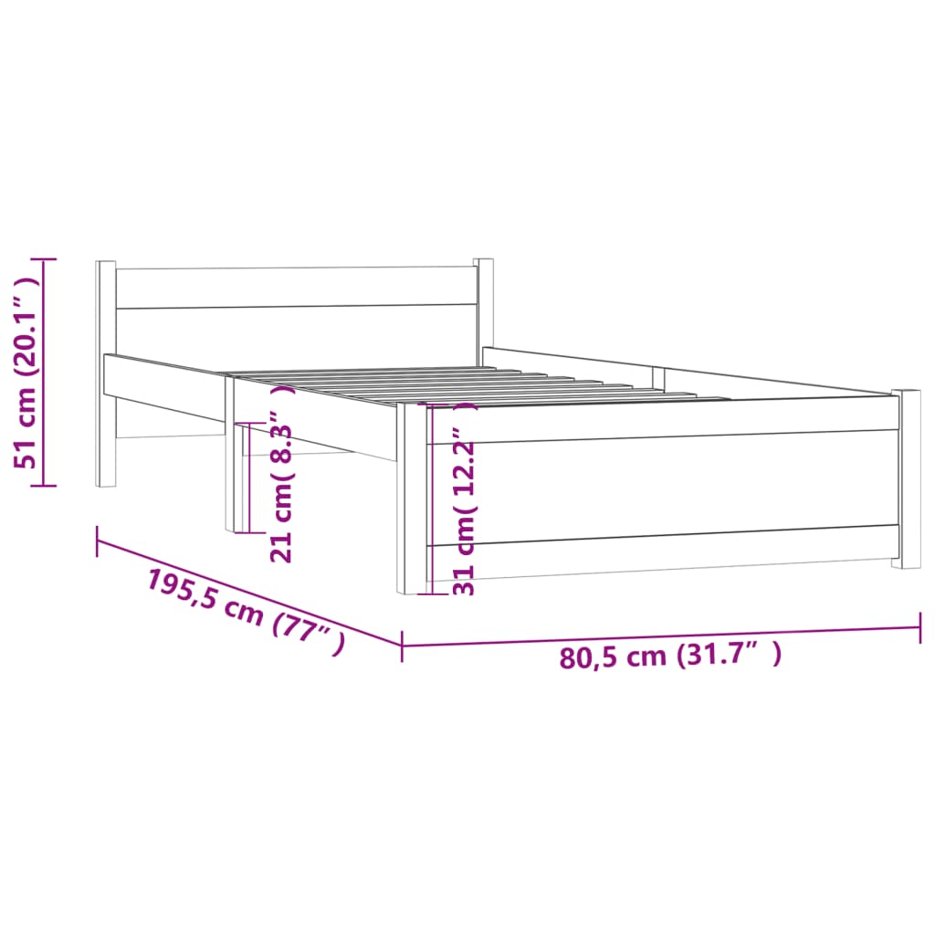 Solid wood bed without mattress honey brown 75x190 cm