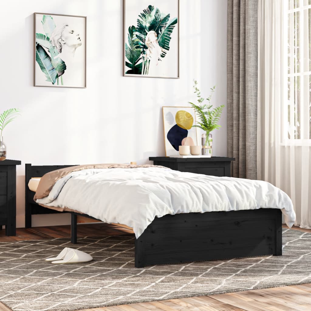 Solid wood bed without mattress Black 75x190 cm