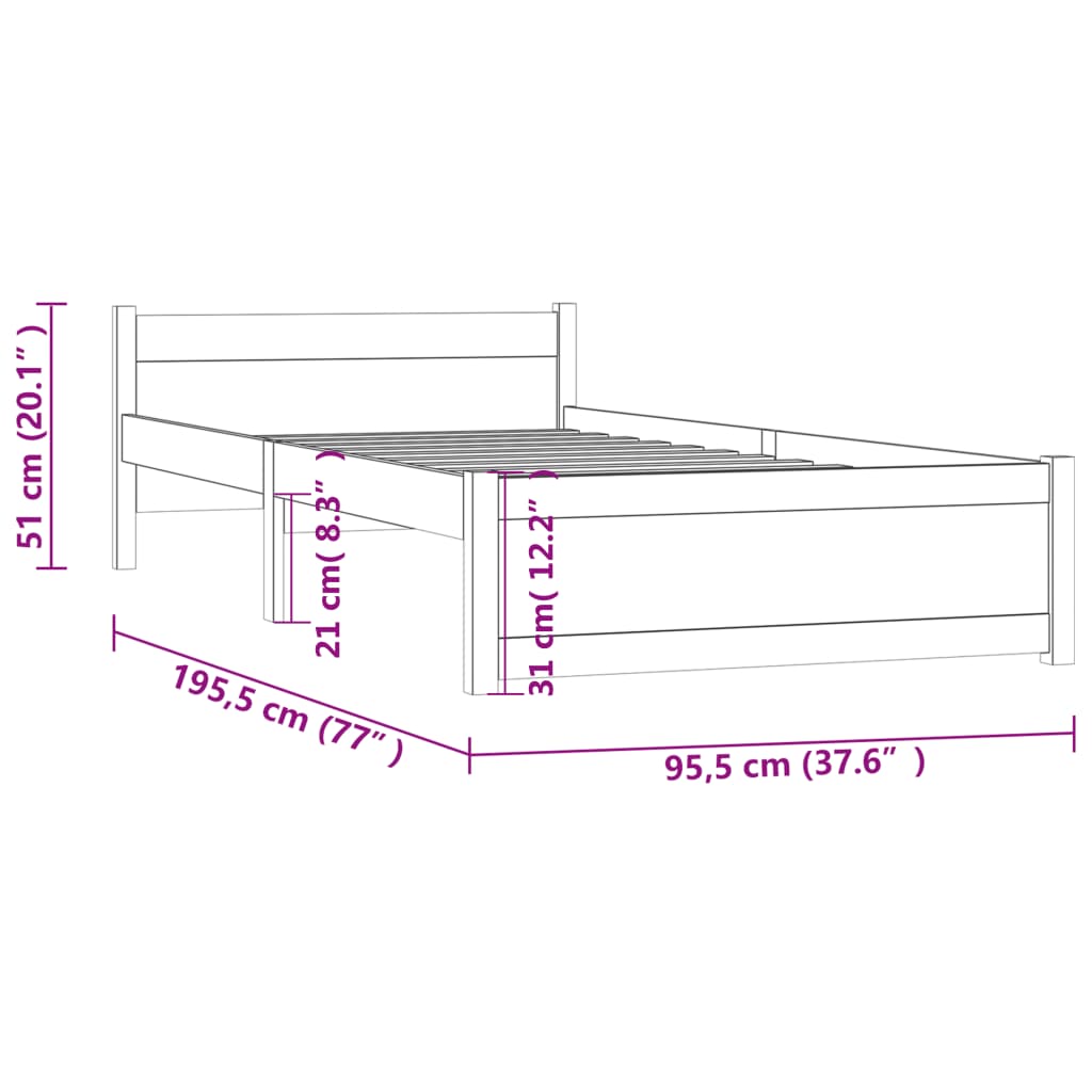 Solid Wood Bed White 90x190 cm