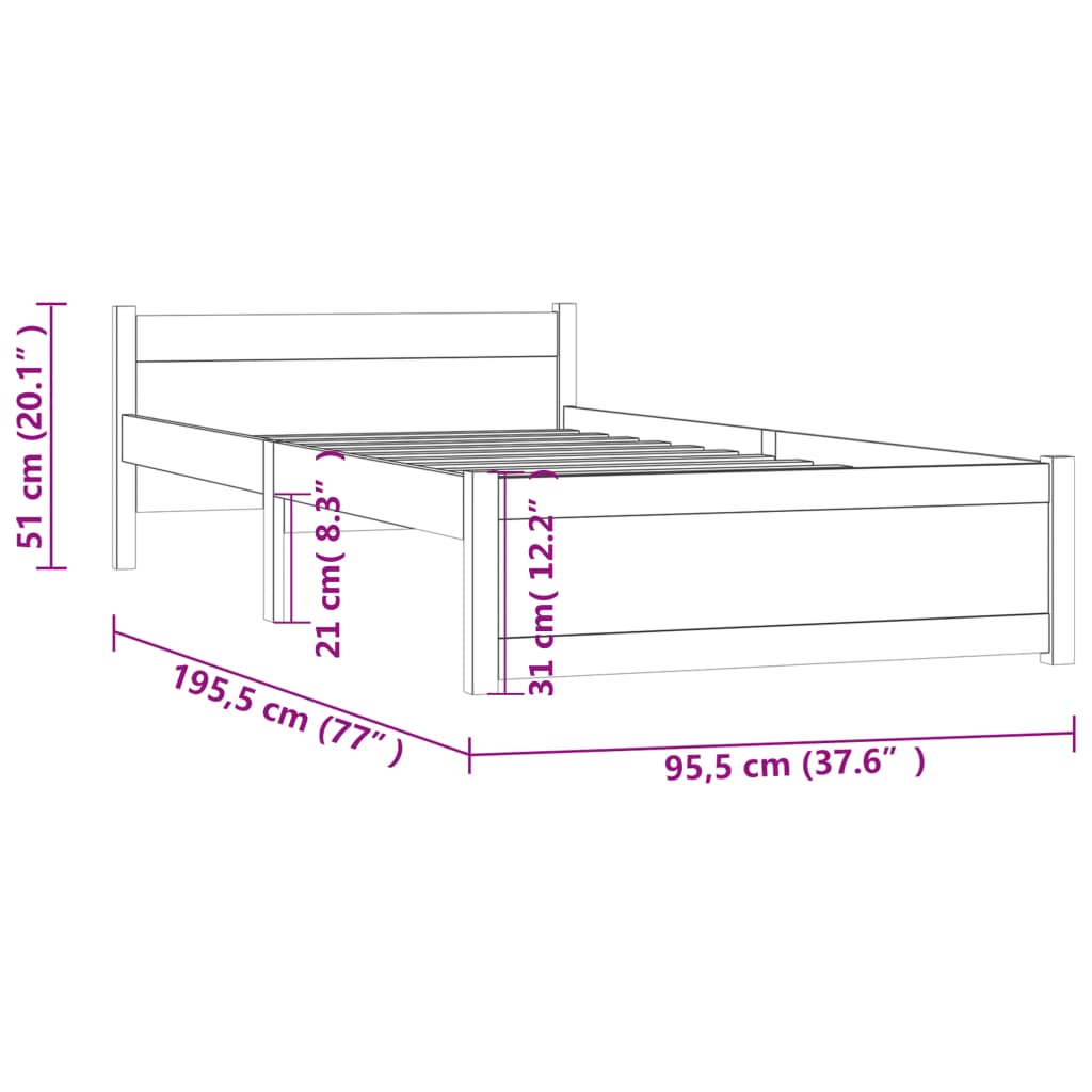 solid wood bed honey brown 90x190 cm