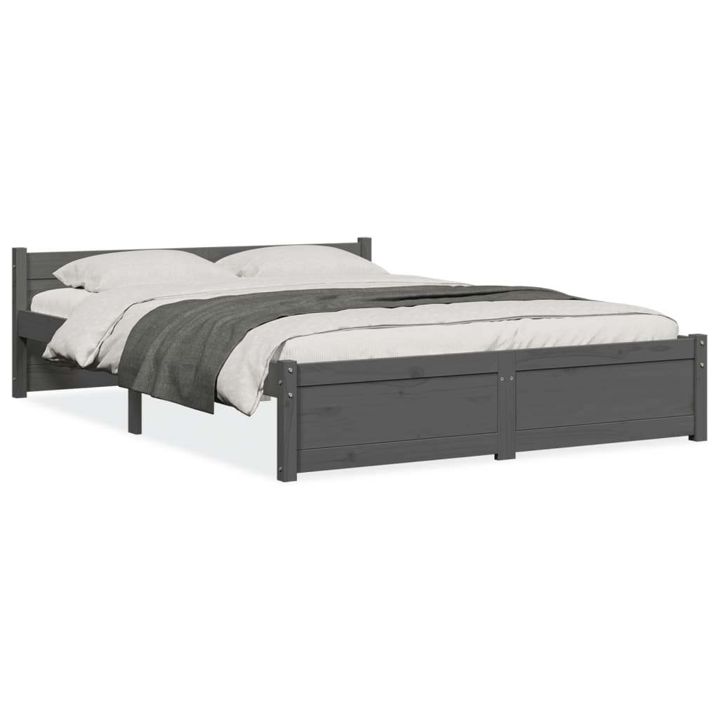 Solid wood bed gray 135x190 cm