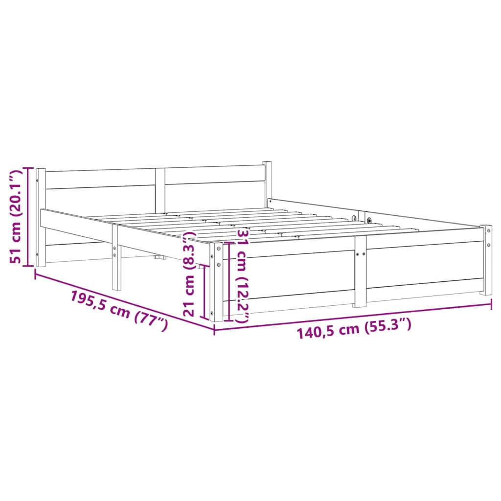 Solid wood bed gray 135x190 cm