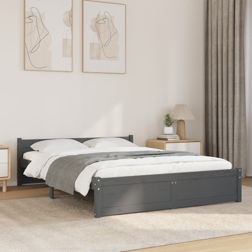 Solid wood bed gray 135x190 cm