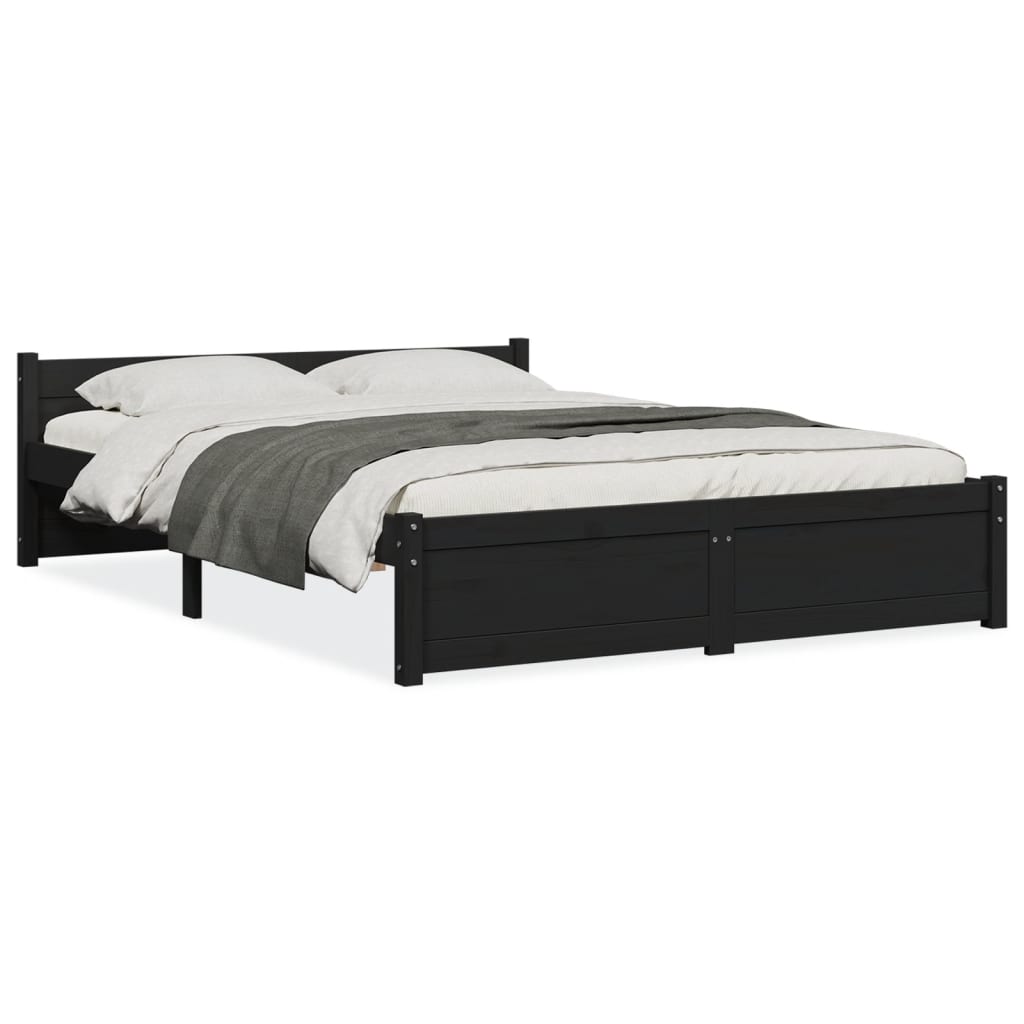 Solid Wood Bed Black 135x190 cm