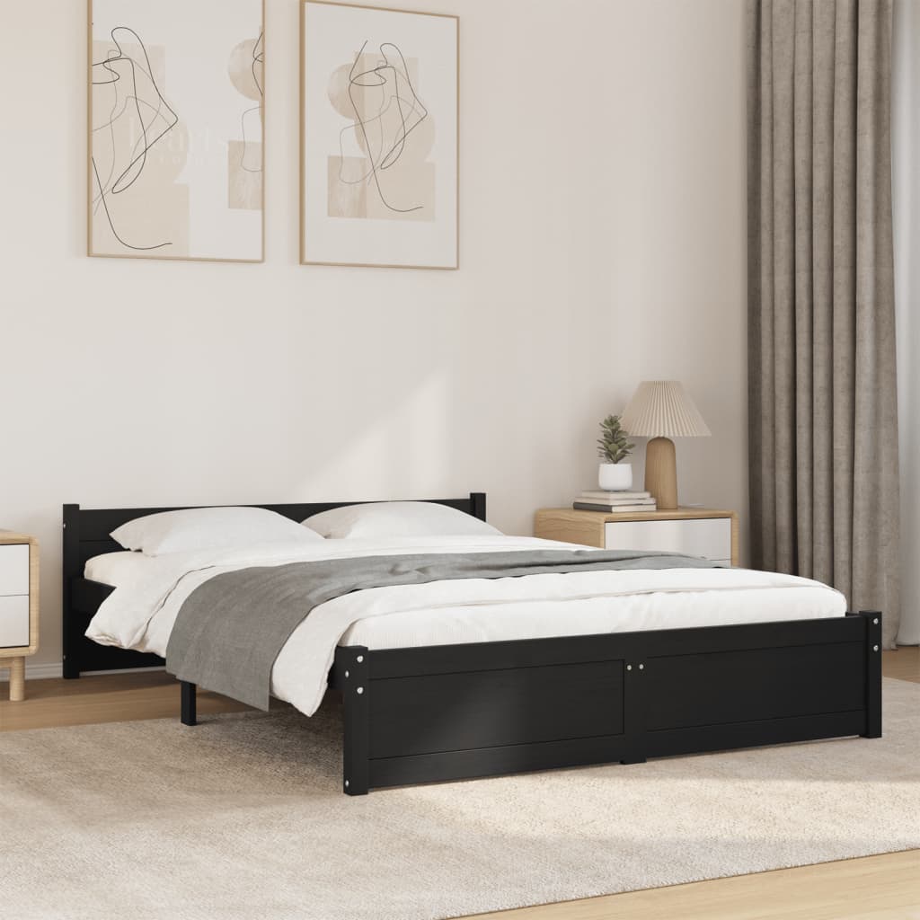 Solid Wood Bed Black 135x190 cm