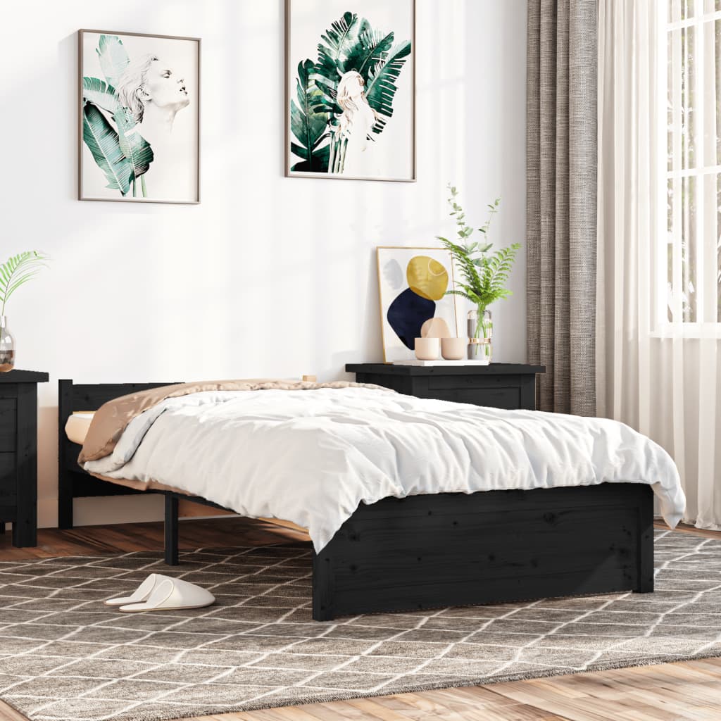 Solid Wood Bed Black 90x200 cm