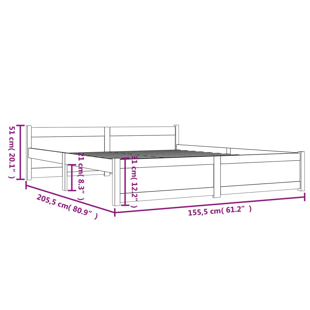 Solid Wood Bed White 150x200 cm