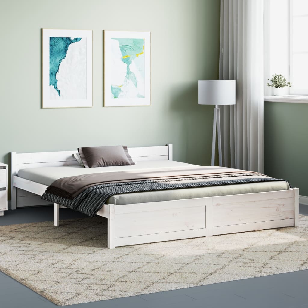 Solid Wood Bed White 150x200 cm