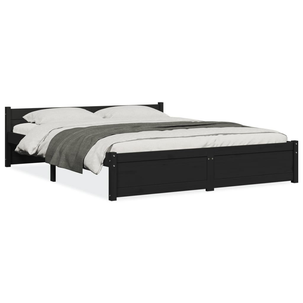 Solid wood bed black 150x200 cm