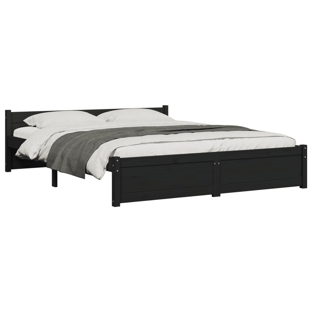 Solid wood bed black 150x200 cm