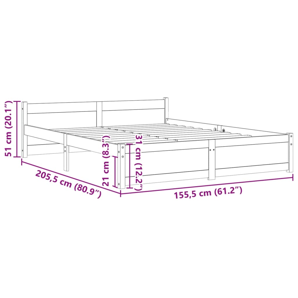 Solid wood bed black 150x200 cm