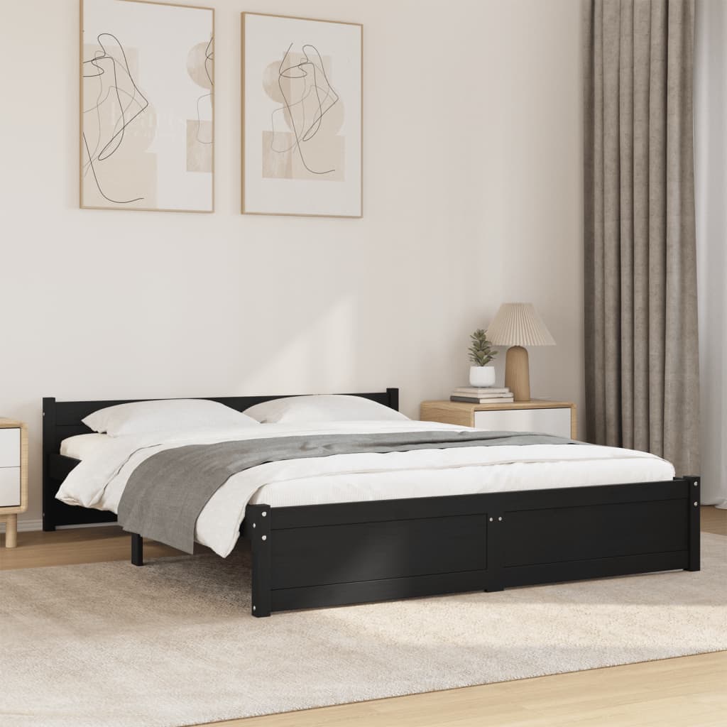 Solid wood bed black 150x200 cm