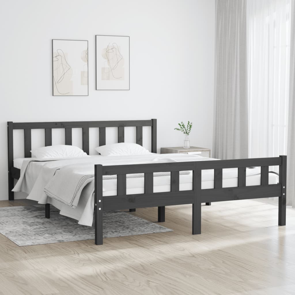 Solid wood bed gray 140x200 cm