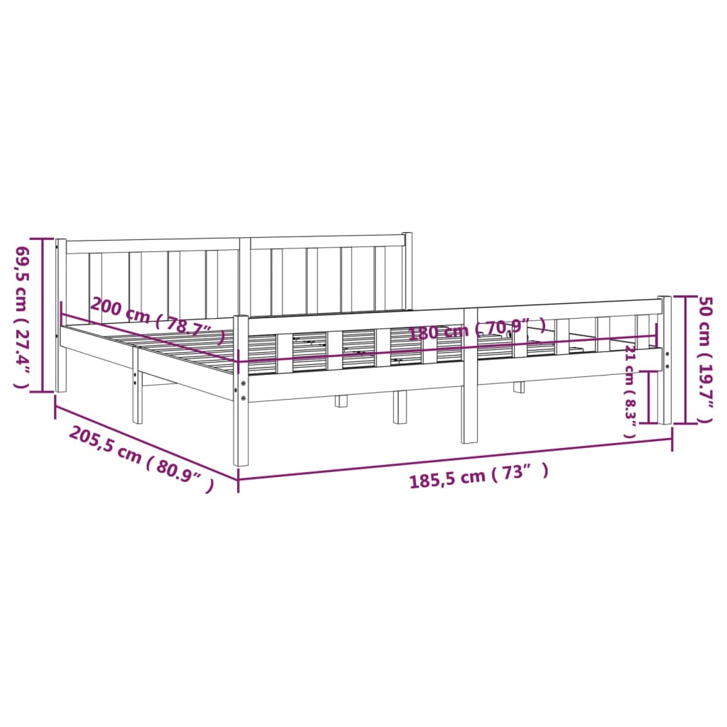 Solid wood bed gray 180x200 cm