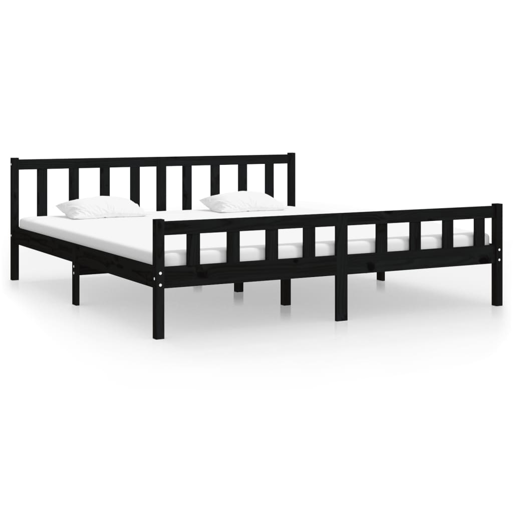 Solid wood bed black 200x200 cm