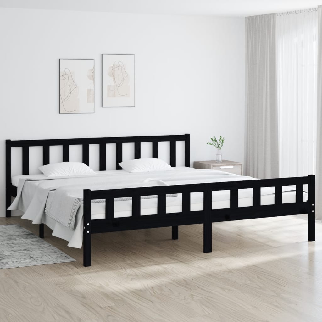 Solid wood bed black 200x200 cm