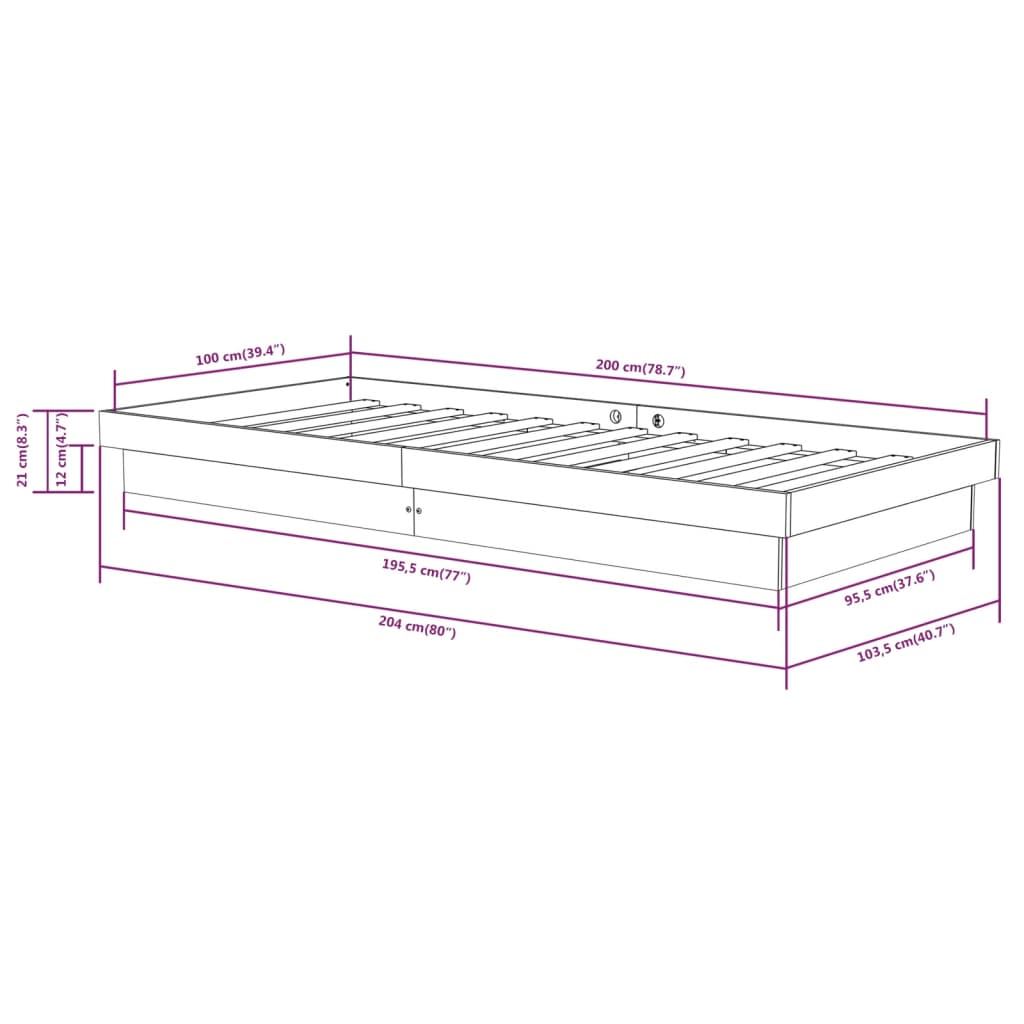 Solid Wood Bed White 100x200 cm