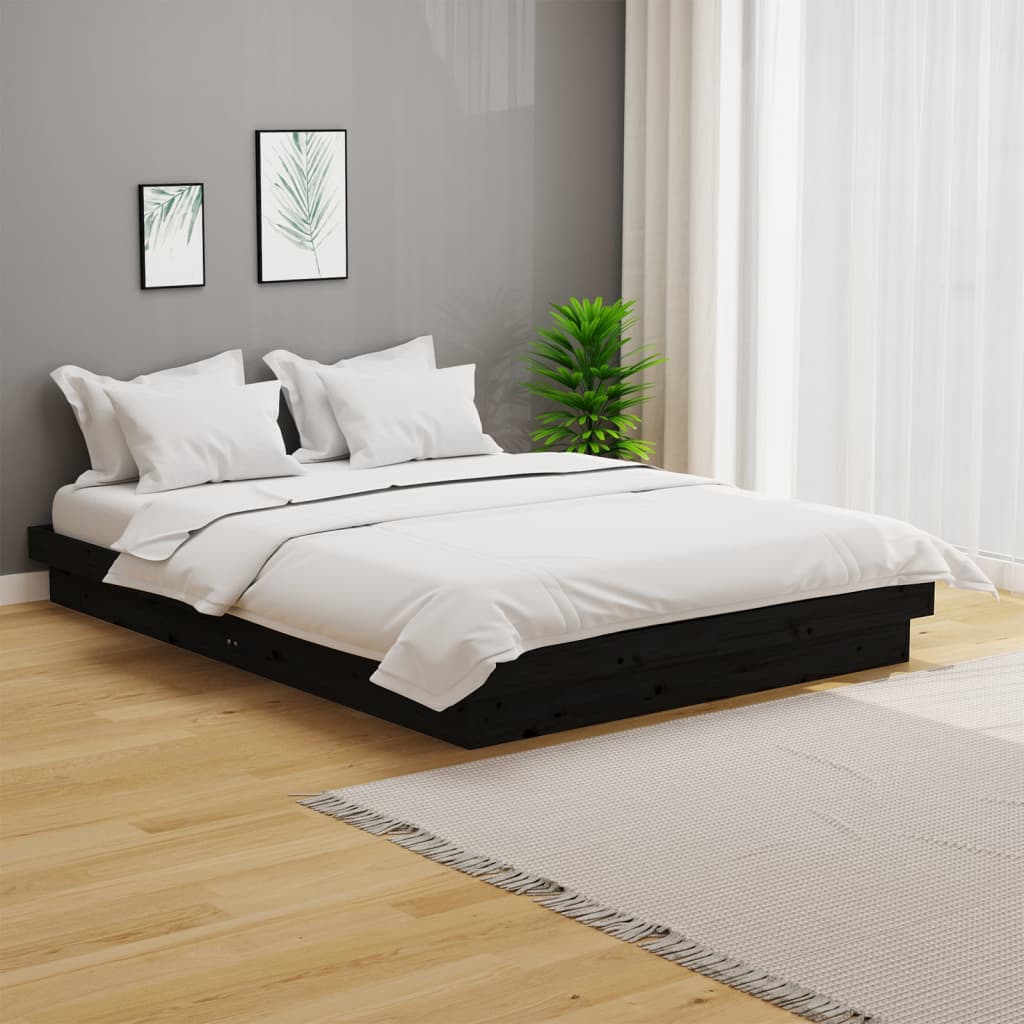 Solid wood bed black 150x200 cm