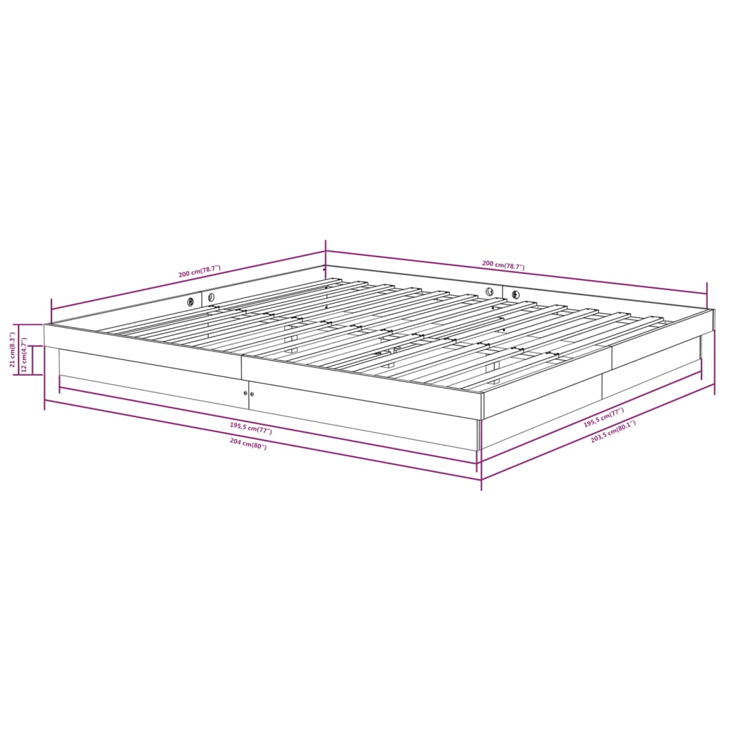 Solid wood bed black 200x200 cm