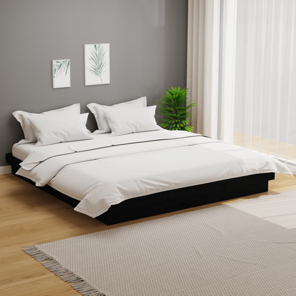 Solid wood bed black 200x200 cm